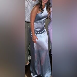 Birdy Grey Shimmering dusty blue Satin Dress with slit